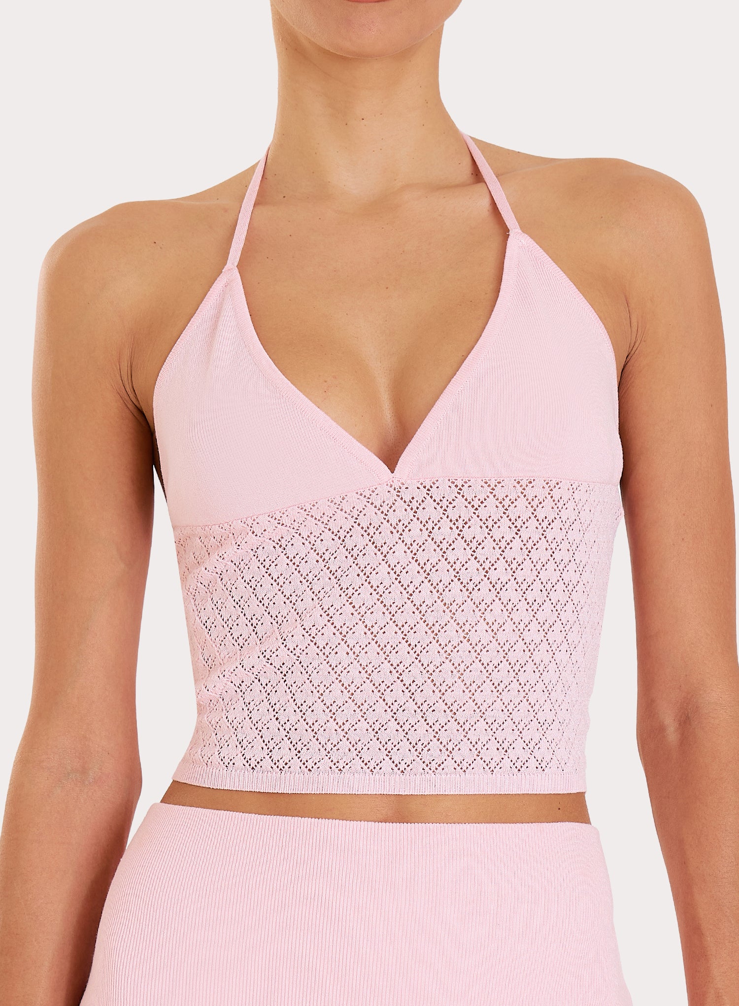 Pink Contrast Knit Cami Top